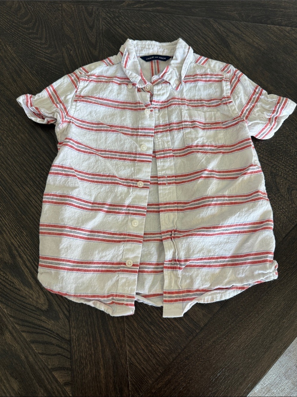 Janie and Jack White Red Stripe Short Sleeve Button Down Shirt Large